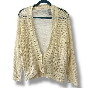 Vintage Villager Cream Open Knit Cardigan Womens Size XL Boho Hippie Cottagecore